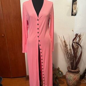 Pink Button-Down Maxi Cover Up